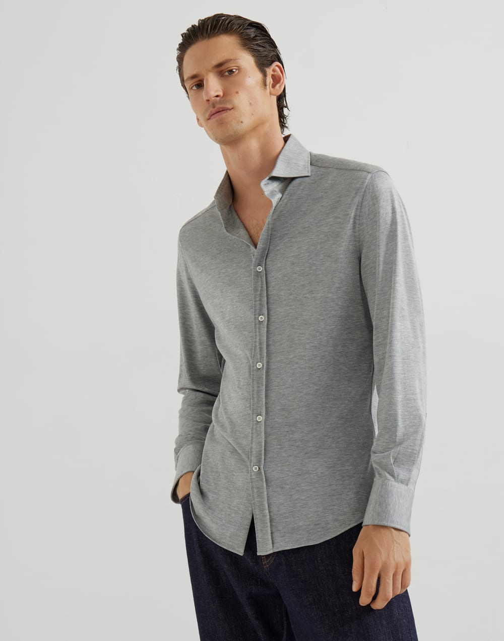 Lightweight jersey shirt Grey Man - Brunello Cucinelli