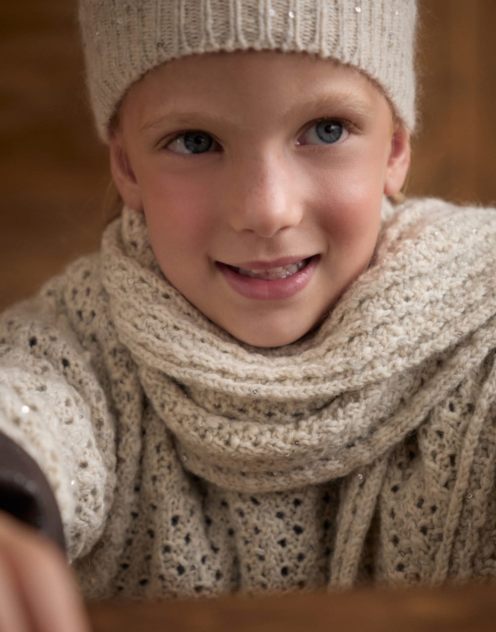 闪烁效果围巾 米黄 女童 - Brunello Cucinelli