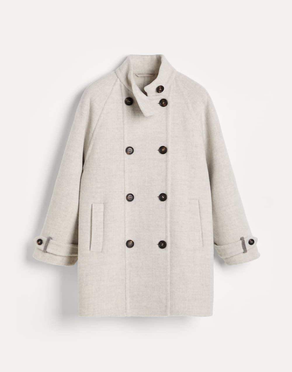 Abrigo en tela de paño doble con Monile Gris Claro Niña - Brunello Cucinelli