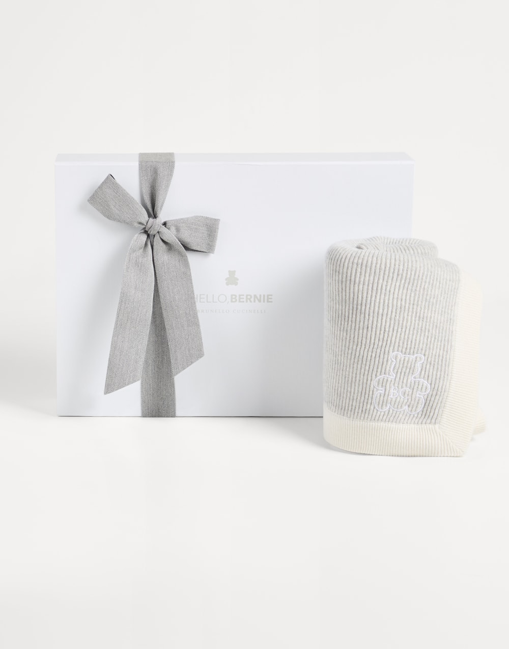 伯尼小熊幼童罗纹针织盖毯 浅灰 幼童 - Brunello Cucinelli