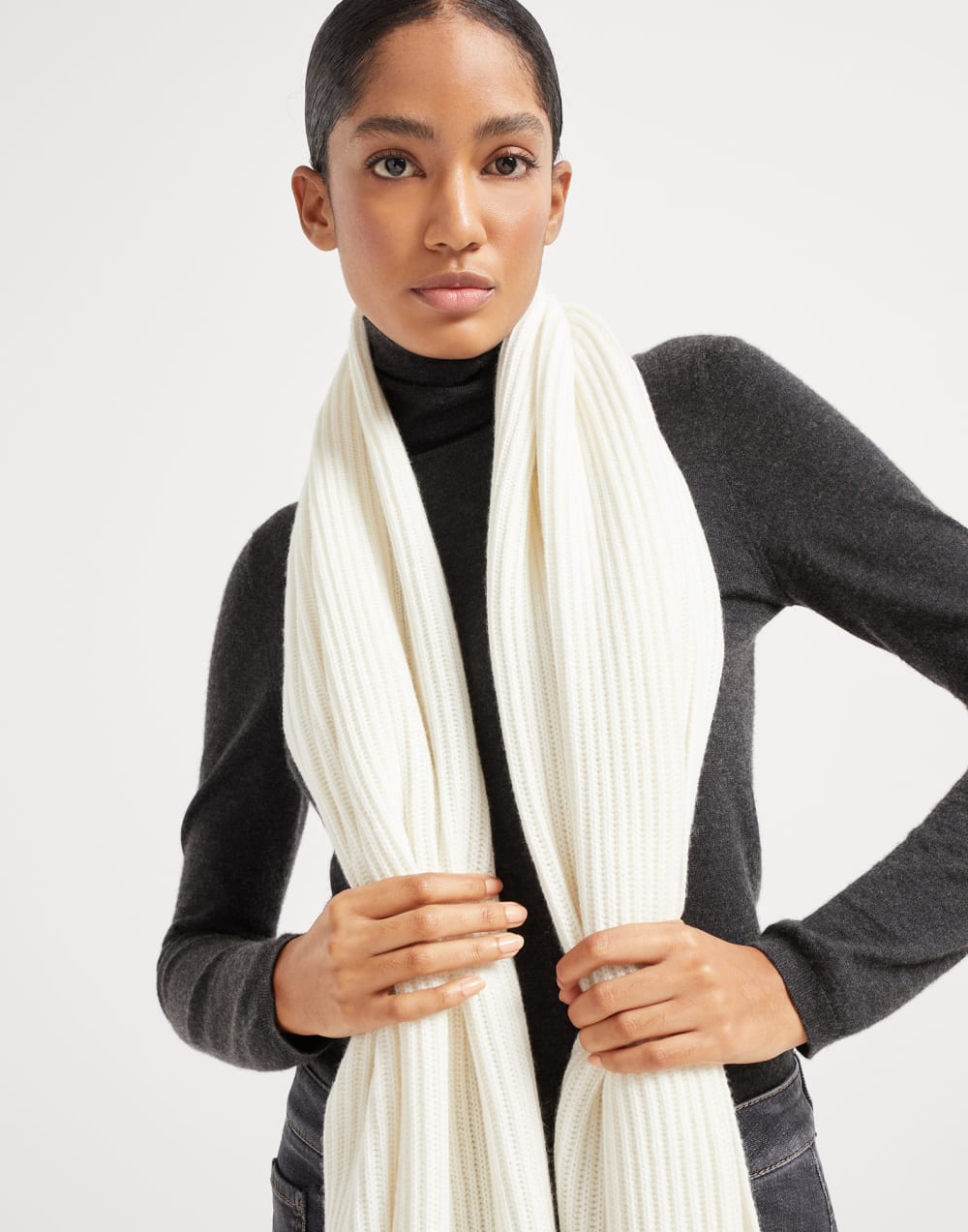 羊绒编织围巾 巴拿马色 女款 - Brunello Cucinelli