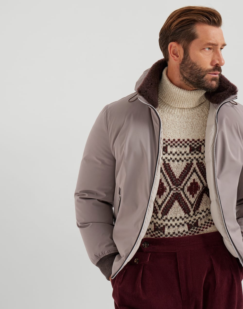 尼龙面料羽绒服 浅棕色 男款 - Brunello Cucinelli