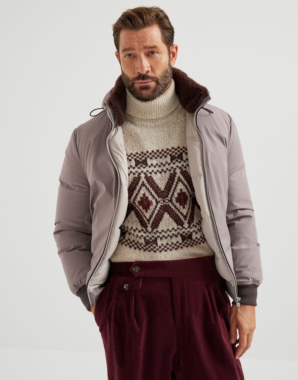 尼龙面料羽绒服 浅棕色 男款 - Brunello Cucinelli