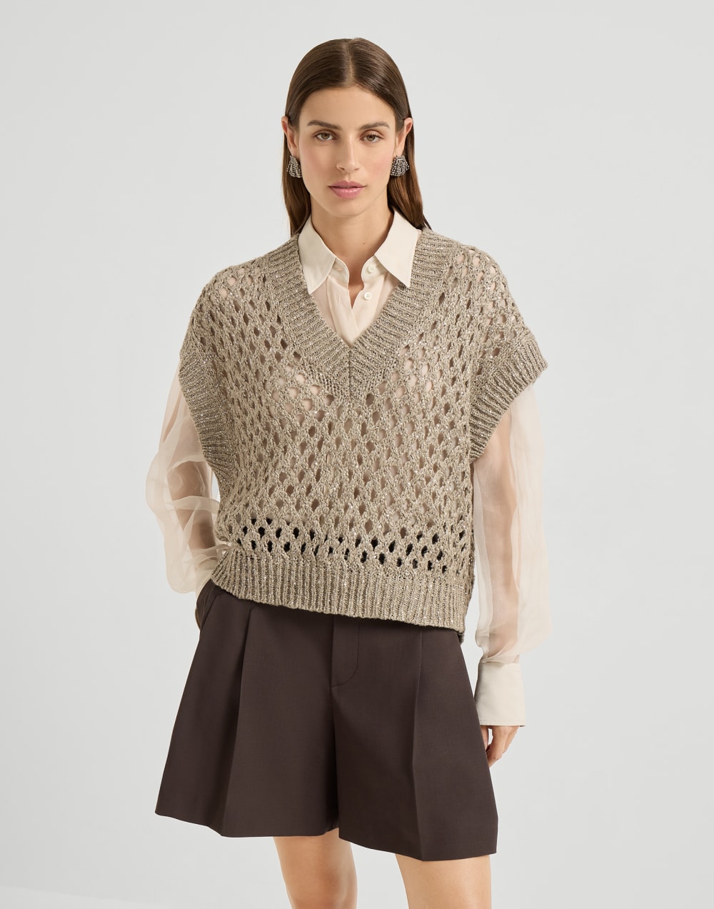 Dazzling Net-Pullover Warmes Beige Damen - Brunello Cucinelli