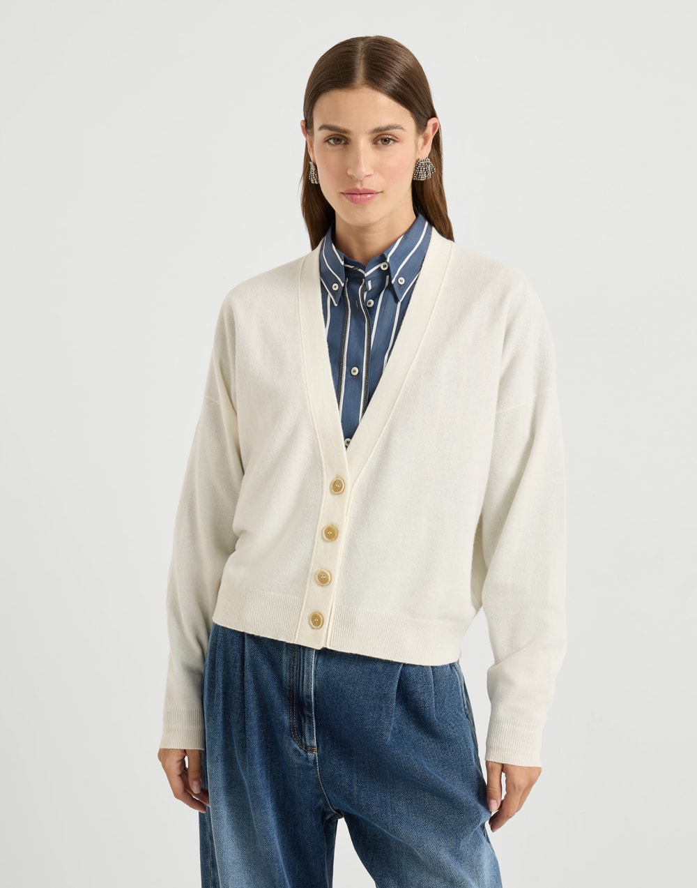 Cashmere cardigan White Woman - Brunello Cucinelli