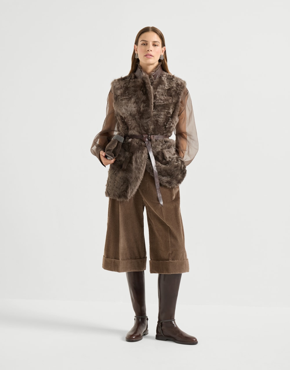 Corduroy city Bermuda shorts Brown Woman - Brunello Cucinelli