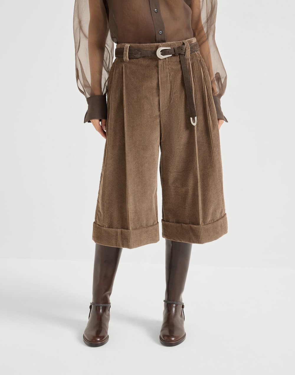 Corduroy city Bermuda shorts Brown Woman - Brunello Cucinelli