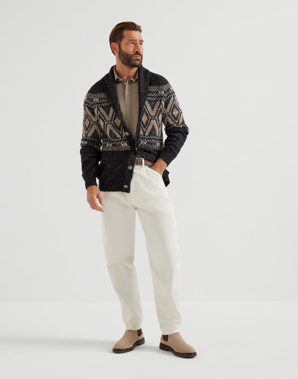 Polo with shirt collar Khaki Man - Brunello Cucinelli