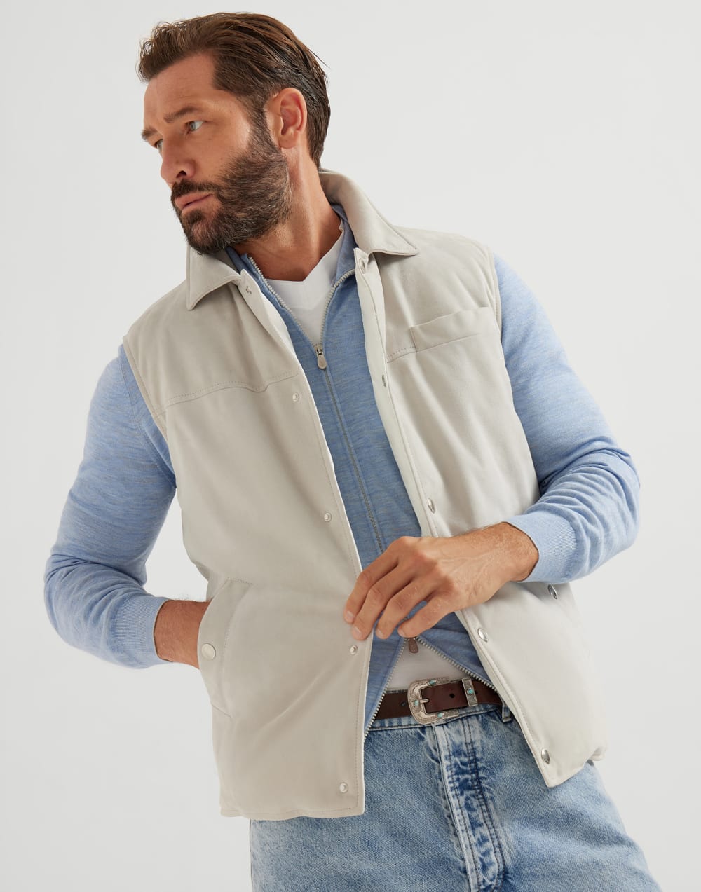 Lightweight knit cardigan Denim Man - Brunello Cucinelli