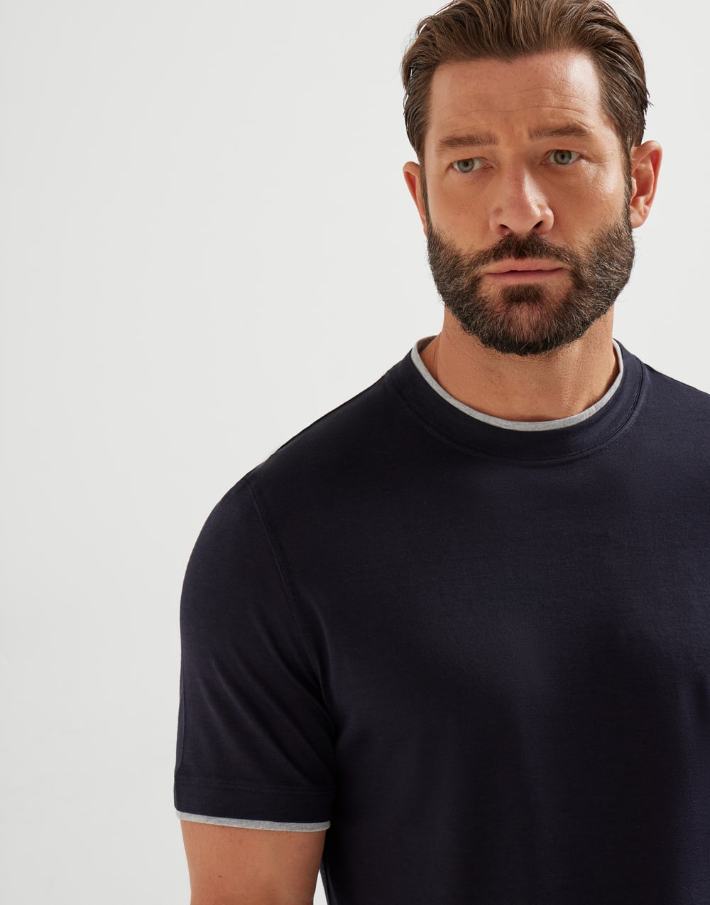 T-shirt with faux-layering Navy Blue Man - Brunello Cucinelli