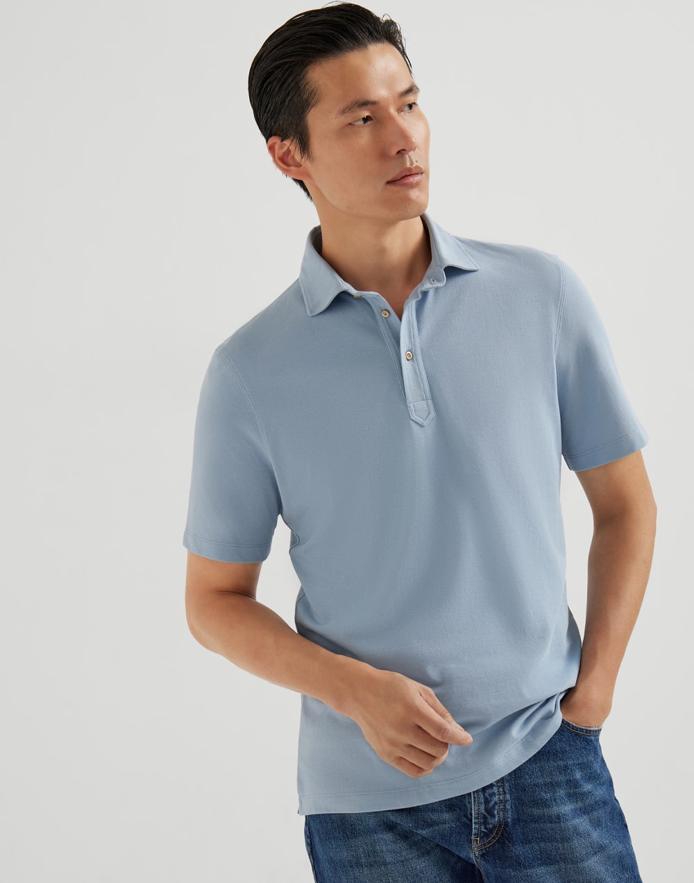 Поло из ткани пике Деним Мужчина - Brunello Cucinelli