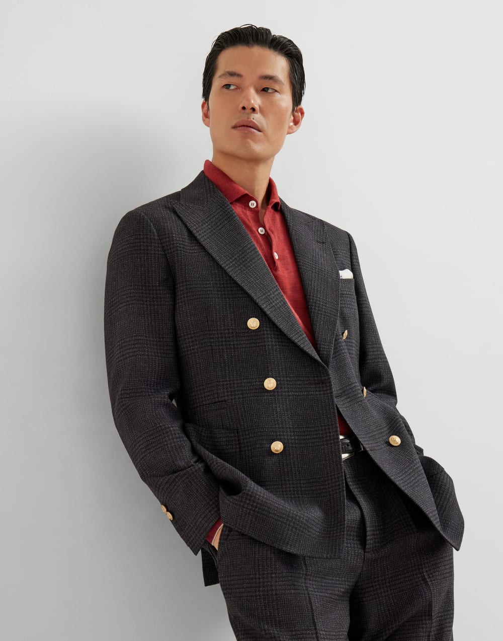 Lightweight knit Polo Purple-Red Man - Brunello Cucinelli