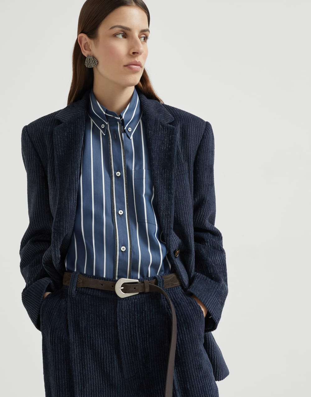 Corduroy blazer Navy Blue Woman - Brunello Cucinelli