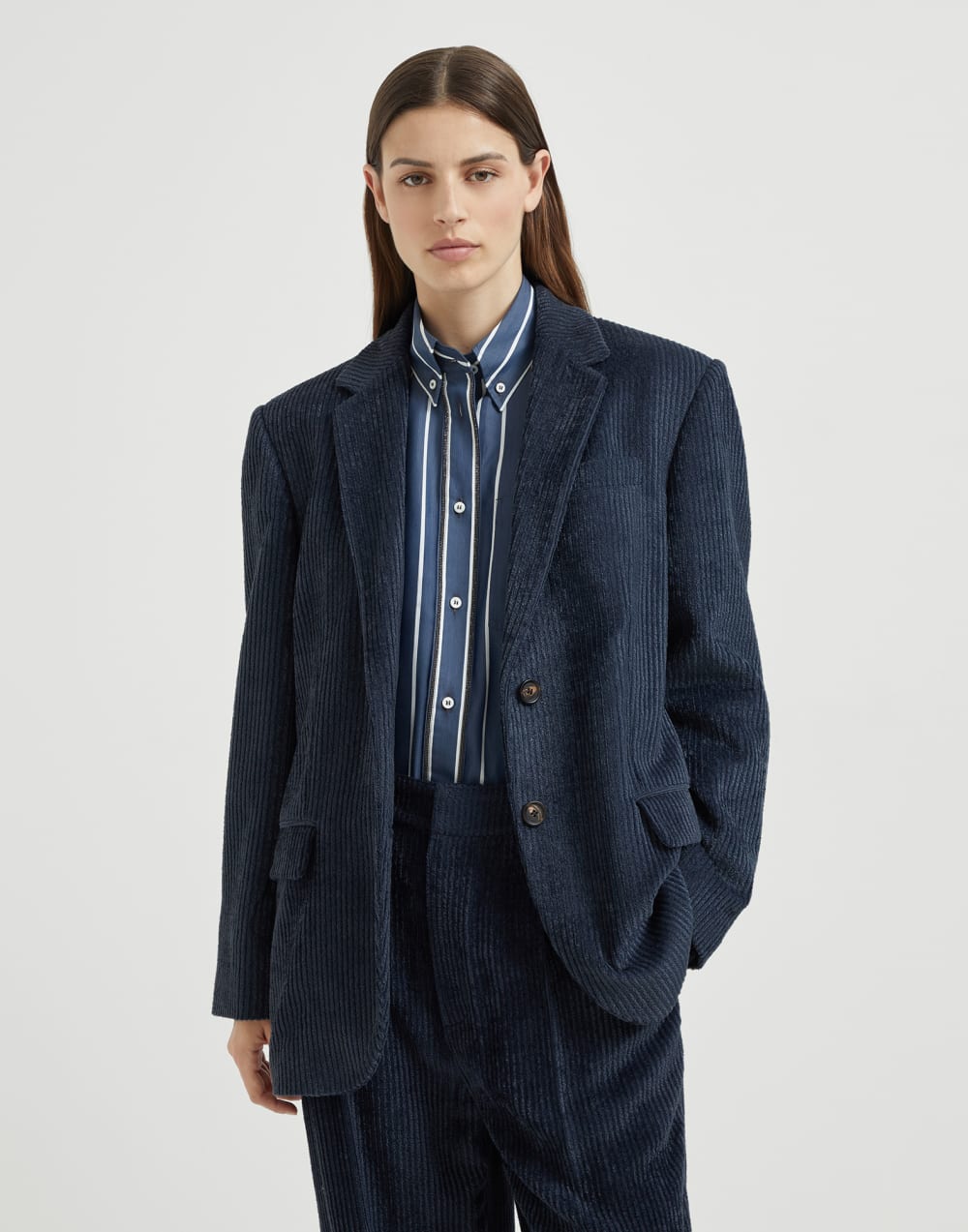 Corduroy blazer Navy Blue Woman - Brunello Cucinelli