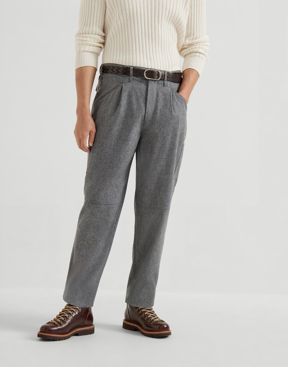 Virgin wool flannel trousers Medium Grey Man - Brunello Cucinelli