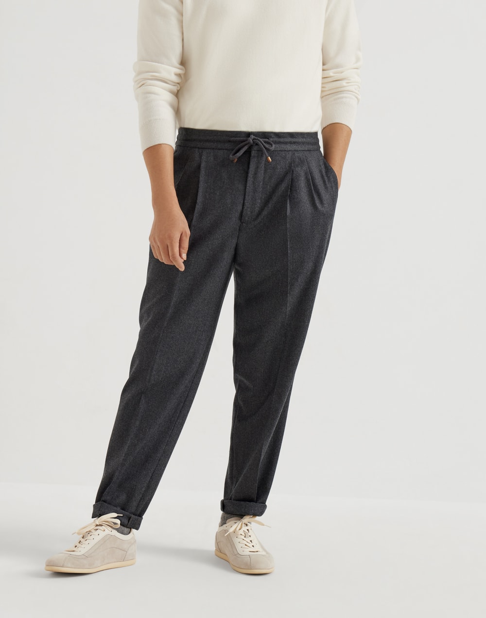 Virgin wool flannel trousers Dark Grey Man - Brunello Cucinelli