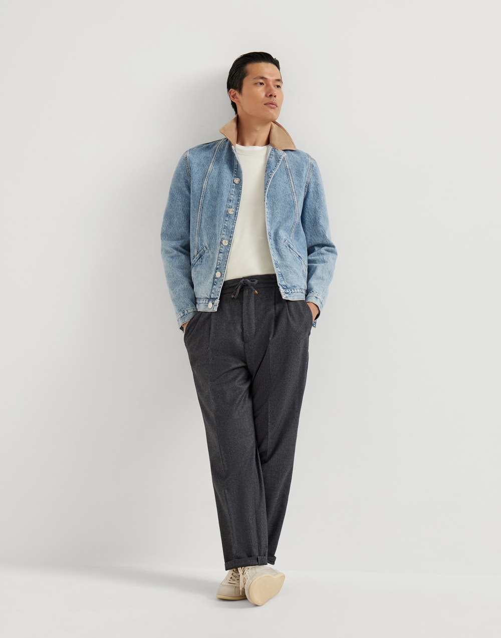 Virgin wool flannel trousers Dark Grey Man - Brunello Cucinelli