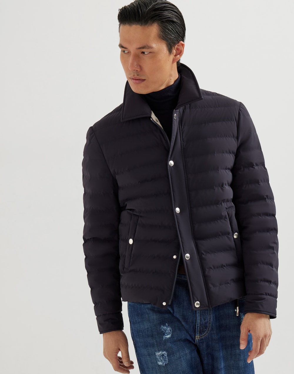 타페타 다운 재킷 네이비 블루 남성 - Brunello Cucinelli