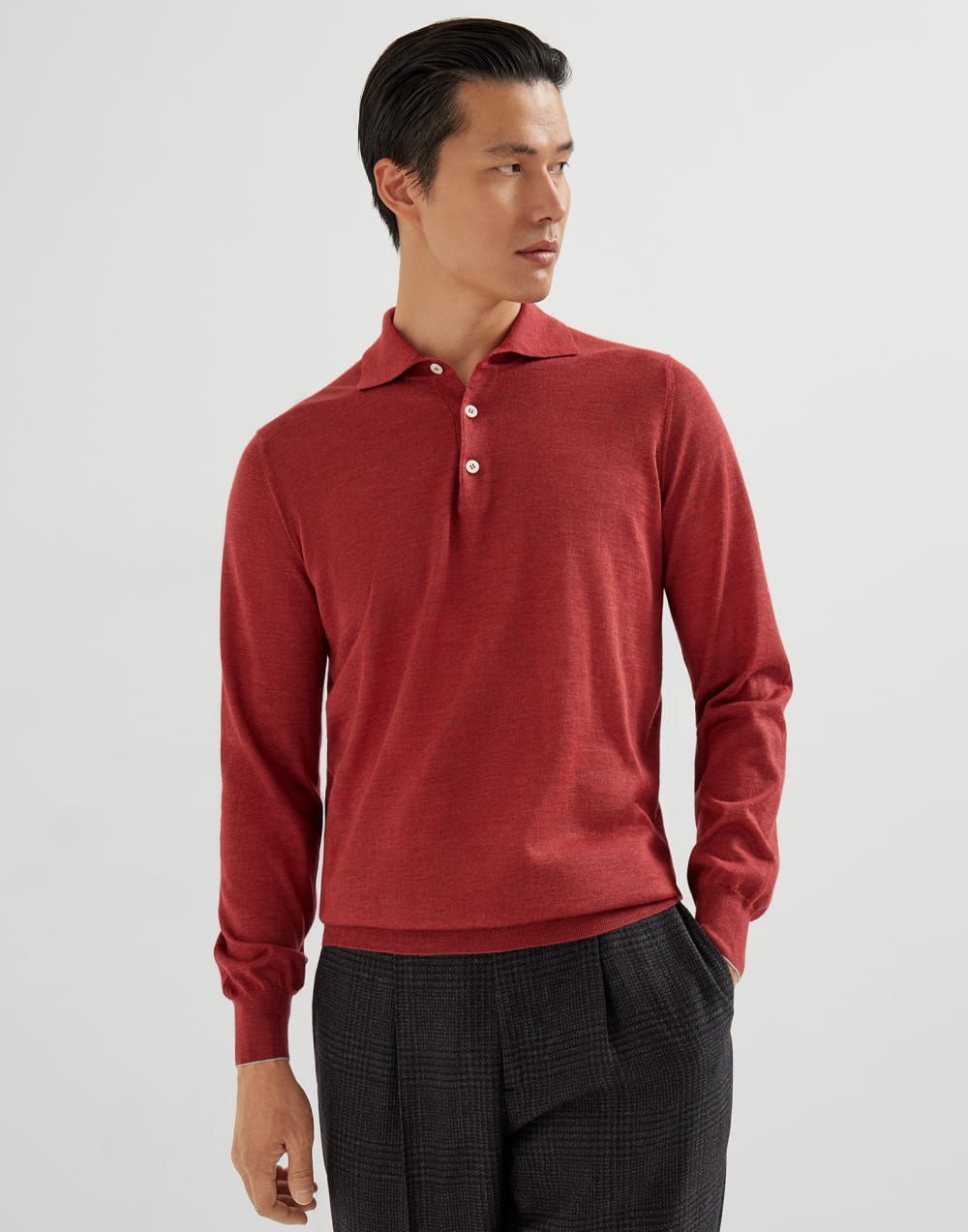 Lightweight knit Polo Purple-Red Man - Brunello Cucinelli