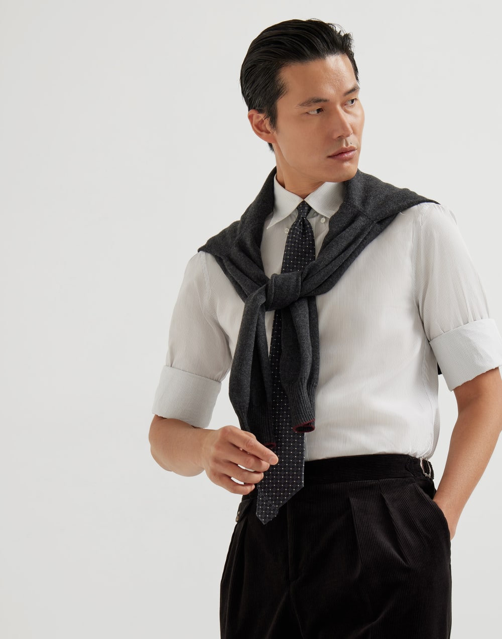 条纹府绸衬衫 白色 男款 - Brunello Cucinelli