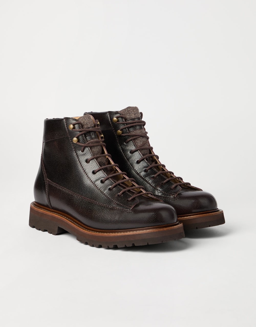 Textured calfskin urban outdoor boots Rust Brown Man - Brunello Cucinelli