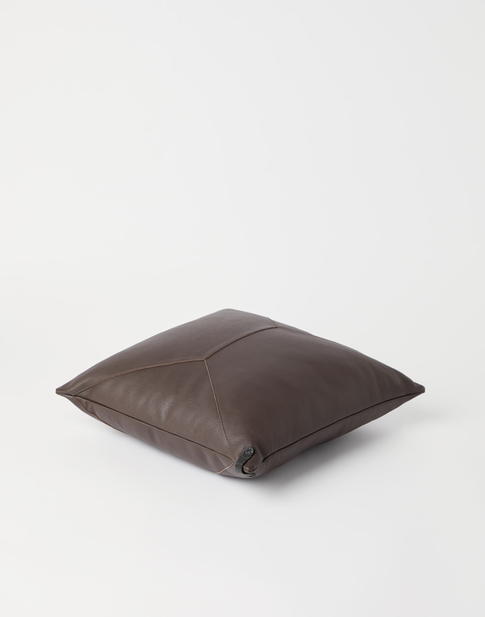 镶珠装饰皮罩靠垫 雪茄色 生活风格 - Brunello Cucinelli