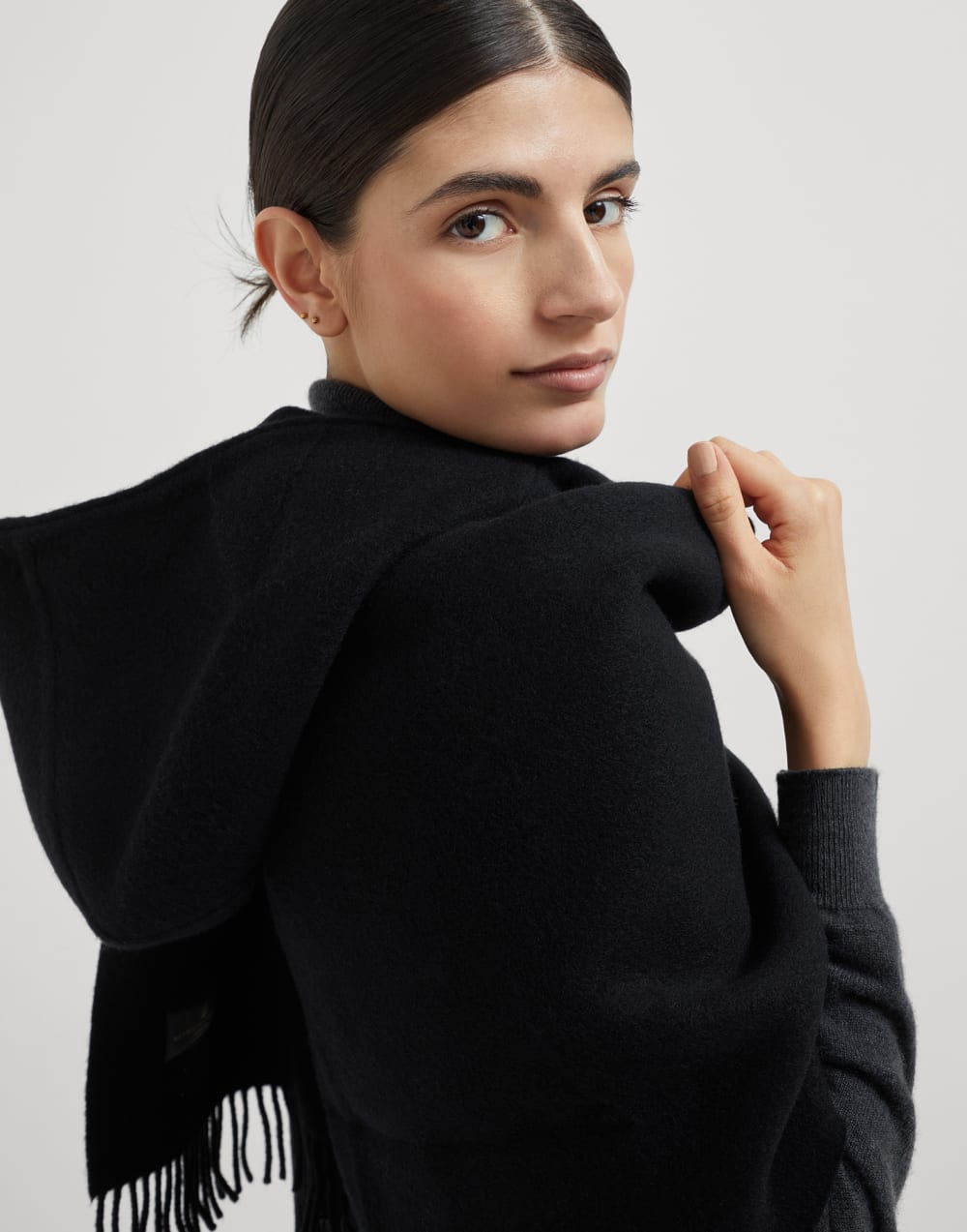 Bufanda de punto con capucha Negro Mujer - Brunello Cucinelli