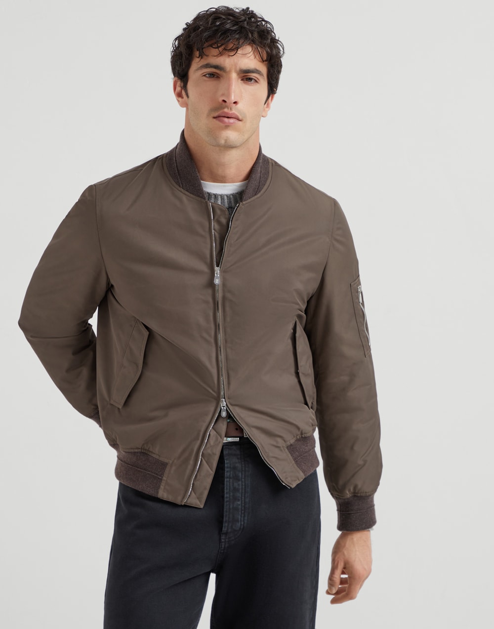 Bomber jacket with padding Brown Man - Brunello Cucinelli