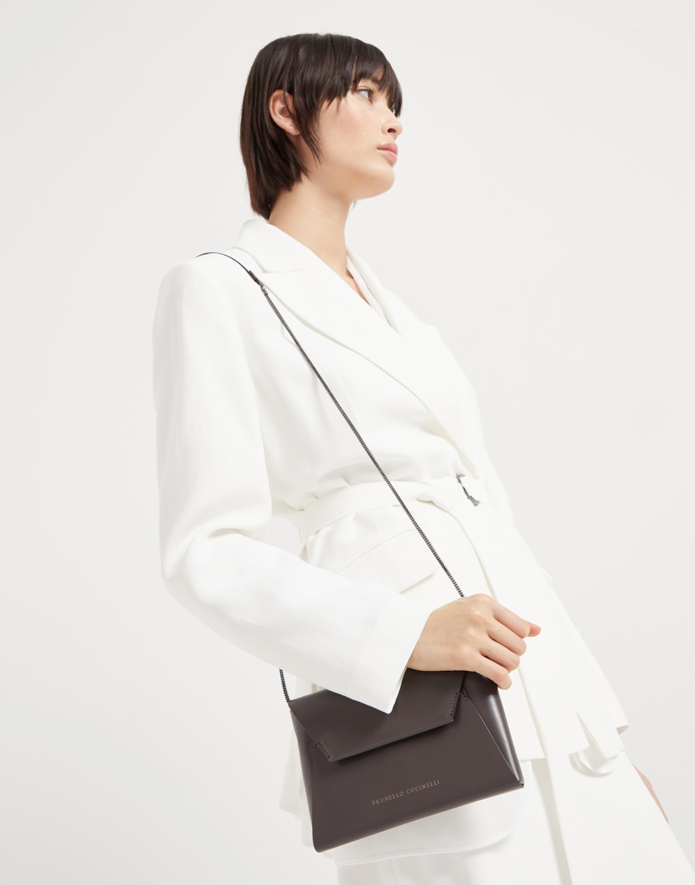 Calfskin BC Duo pochette Pine Cone Brown Woman - Brunello Cucinelli