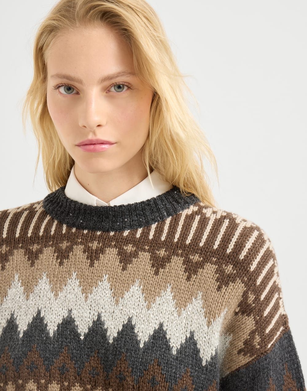 Dazzling mountain jacquard sweater Brown Woman - Brunello Cucinelli