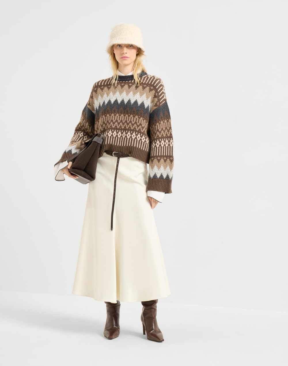 Dazzling mountain jacquard sweater Brown Woman - Brunello Cucinelli