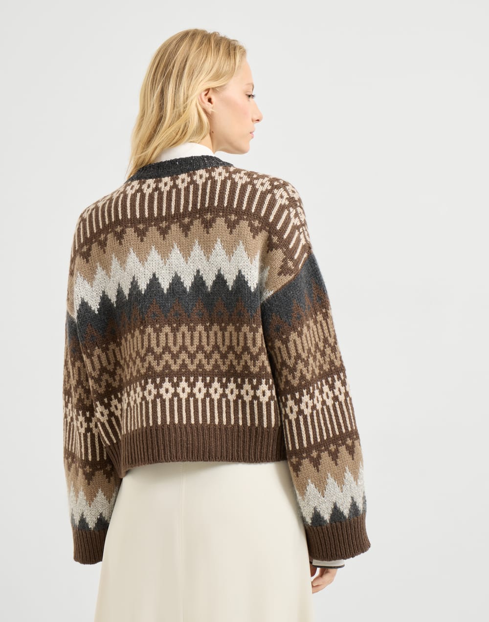 Dazzling mountain jacquard sweater Brown Woman - Brunello Cucinelli