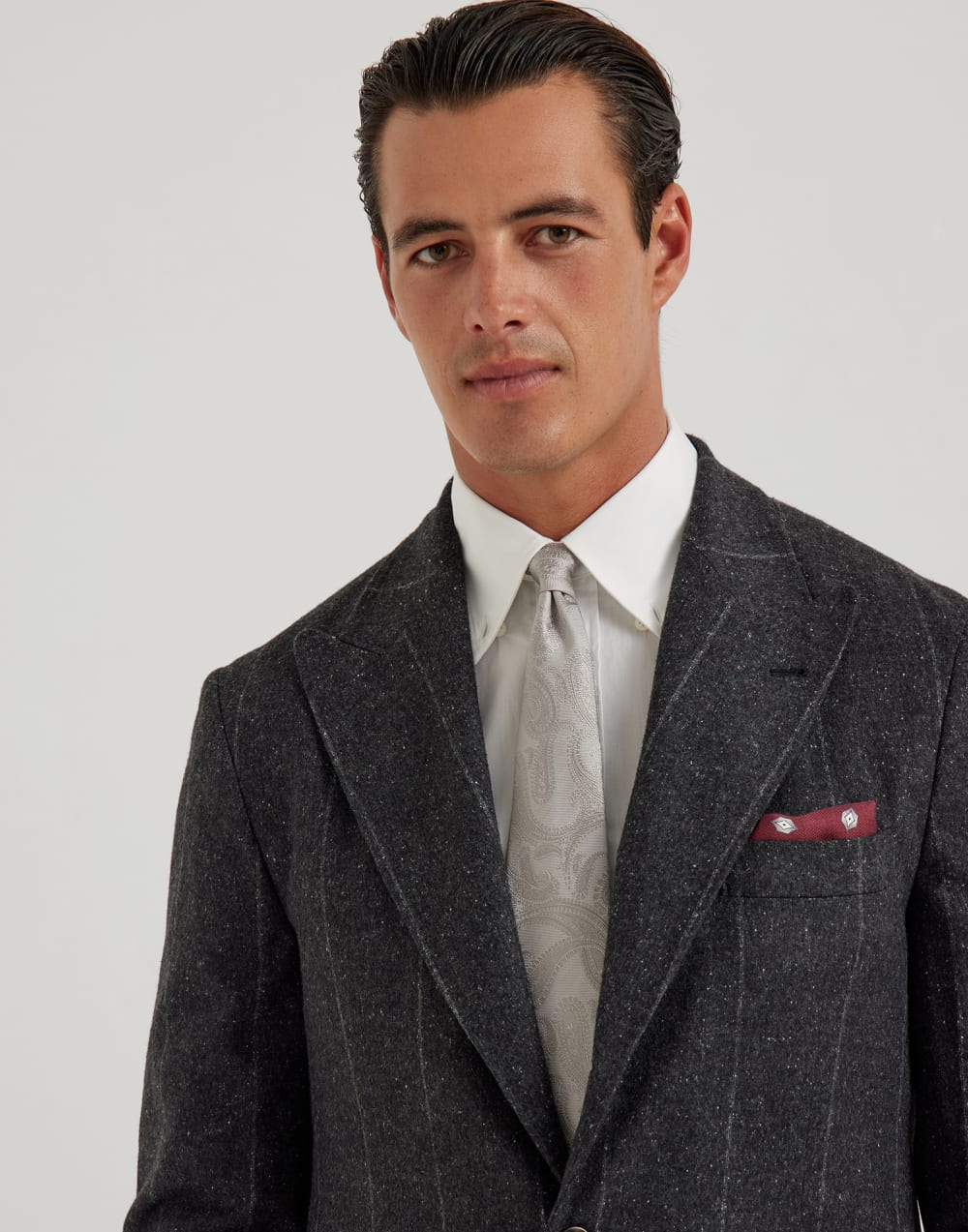 Silk tie with pattern Pearl Grey Man - Brunello Cucinelli