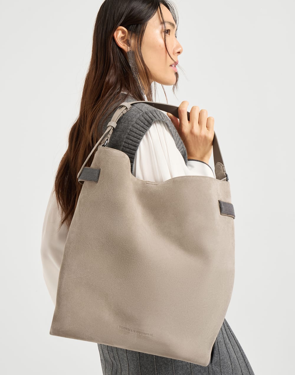 Suede Essence hobo bag Grey Woman - Brunello Cucinelli