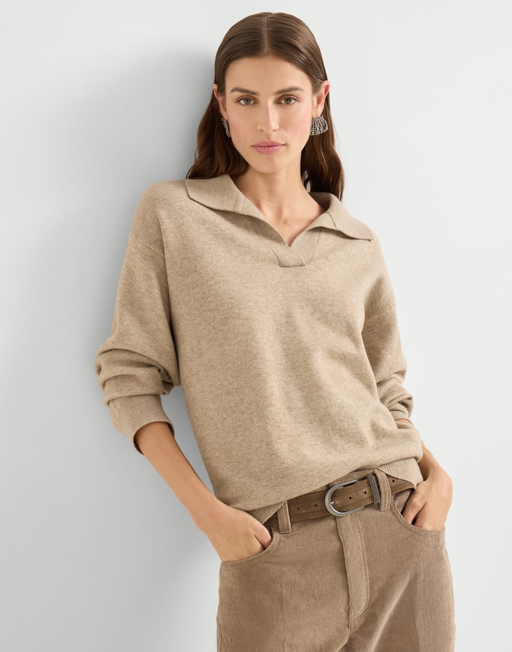 Cashmere double knit polo shirt Biscuit Woman - Brunello Cucinelli
