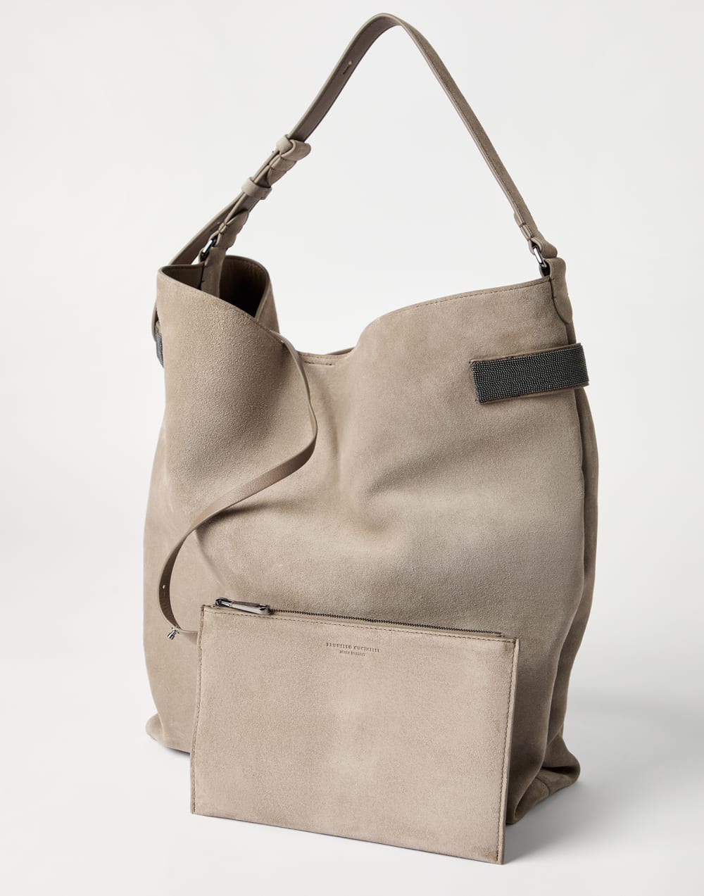 Suede Essence hobo bag Grey Woman - Brunello Cucinelli