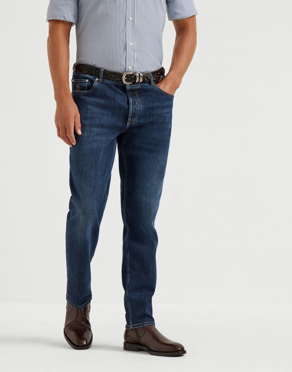 Traditional fit five-pocket trousers Dark Denim Man - Brunello Cucinelli