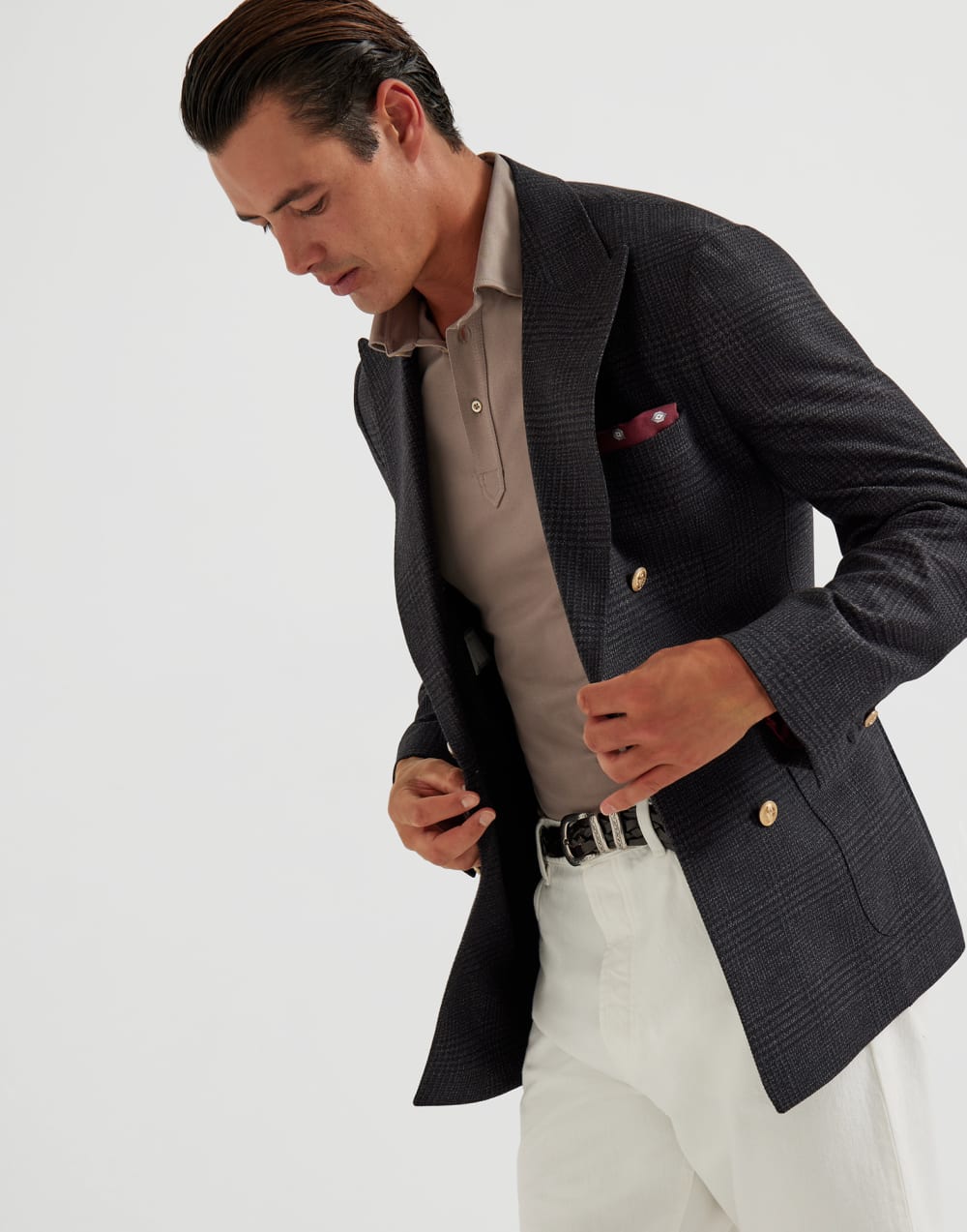 衬衫领马球衫 深青棕色 男款 - Brunello Cucinelli