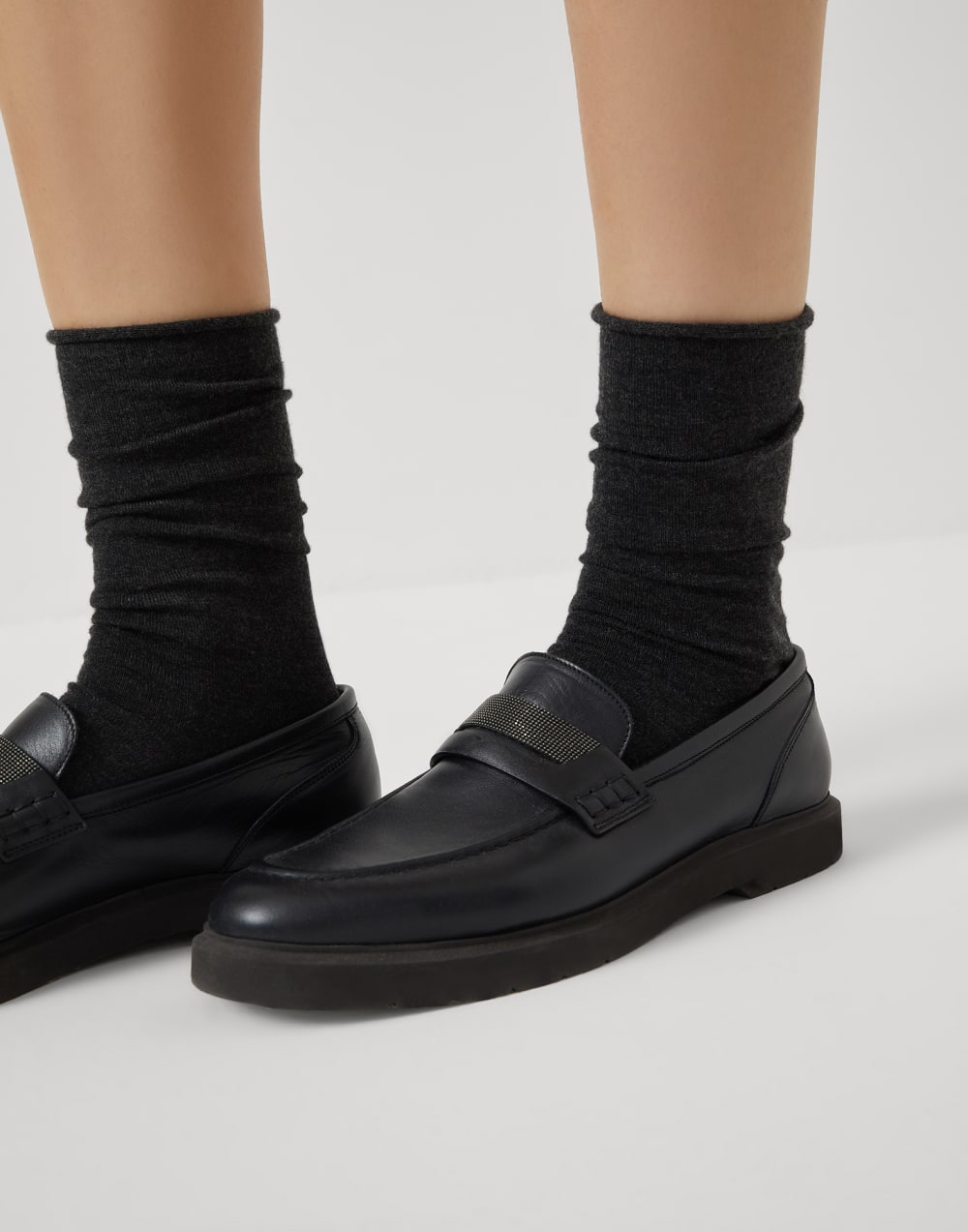 Cashmere knit socks Lignite Grey Woman - Brunello Cucinelli