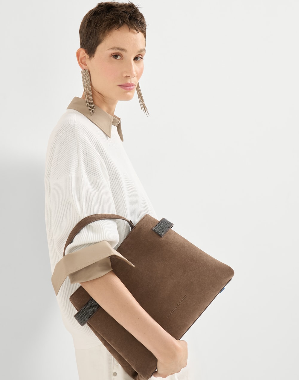 Suede Top-Handle Essence bag Bark Woman - Brunello Cucinelli