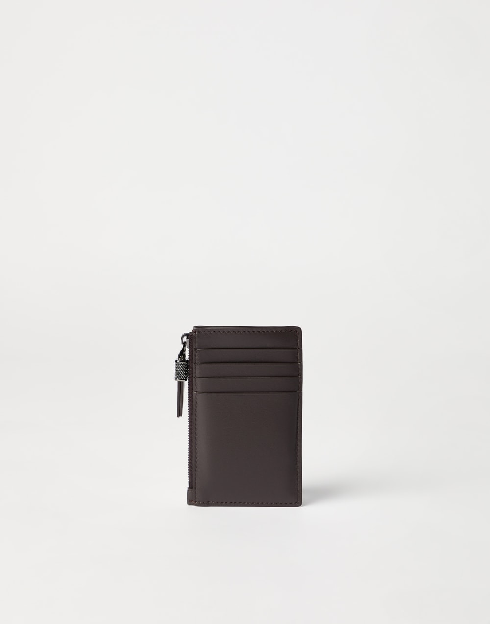 镶珠装饰小牛皮卡片夹 深棕色 女款 - Brunello Cucinelli