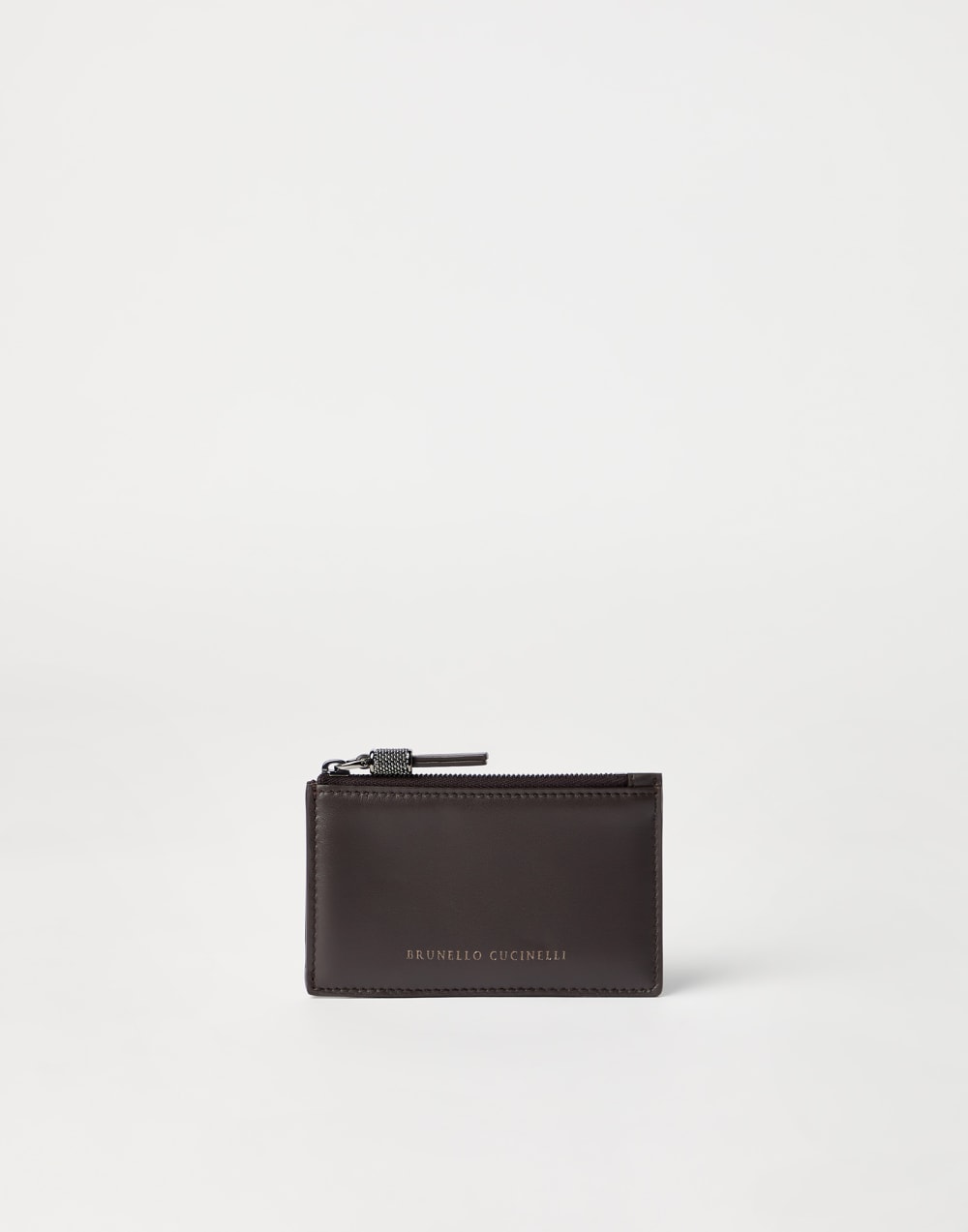 Calfskin card case with monili Rust Brown Woman - Brunello Cucinelli
