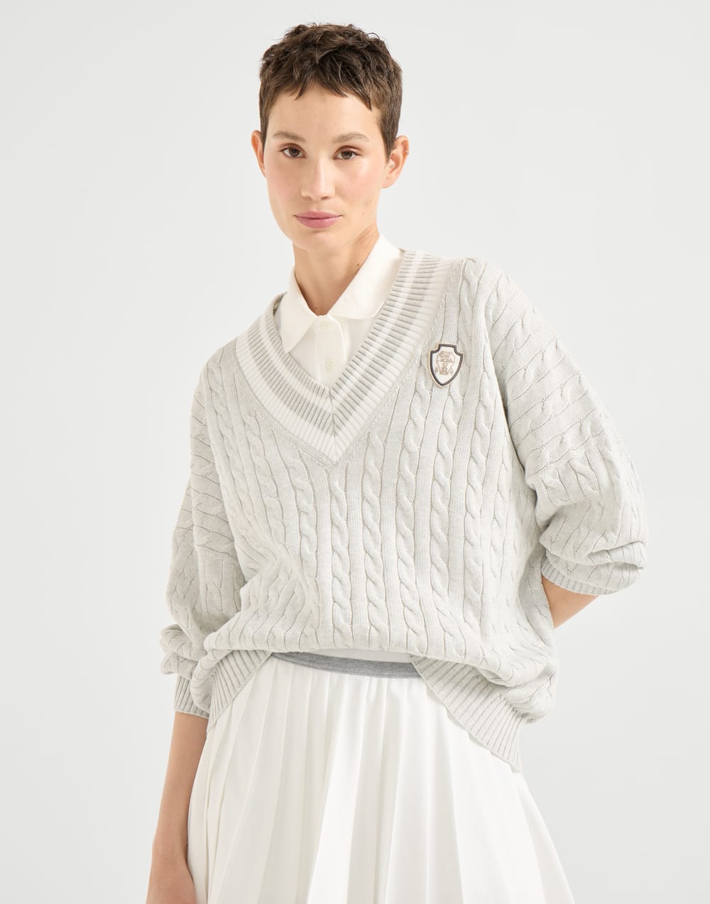Sweater with logo Light Grey Woman - Brunello Cucinelli