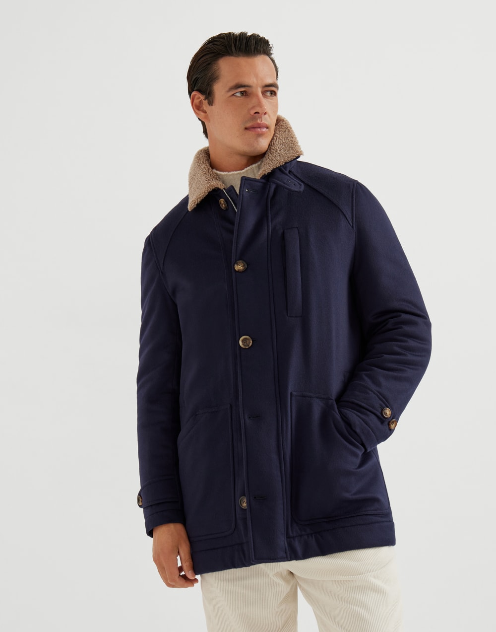 Cashmere and vicuña coat Navy Blue Man - Brunello Cucinelli