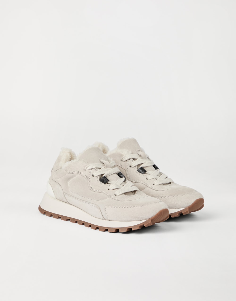 Suede sneakers with monili Light Grey Woman - Brunello Cucinelli