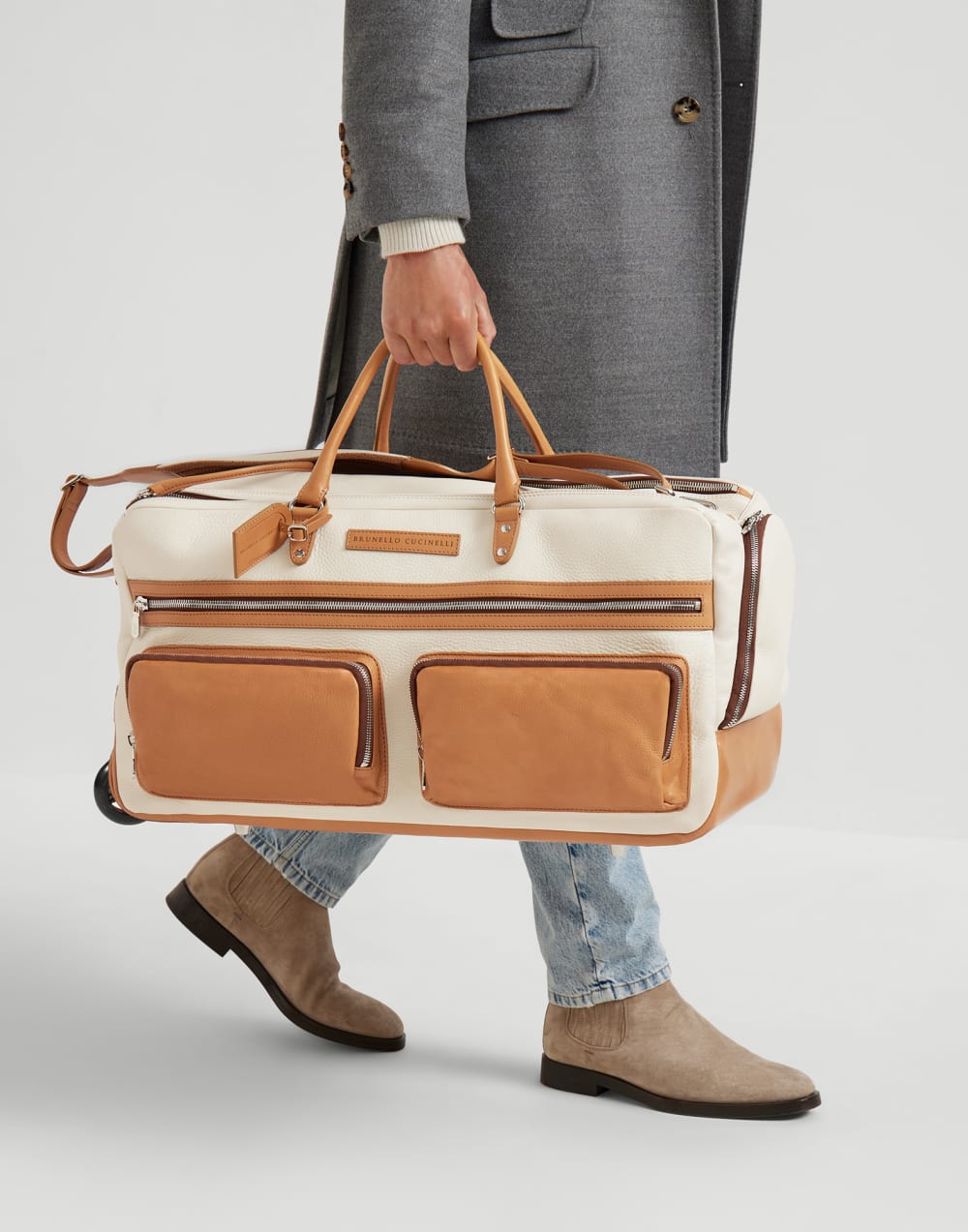 粒面小牛皮拉杆箱 象牙色 男款 - Brunello Cucinelli