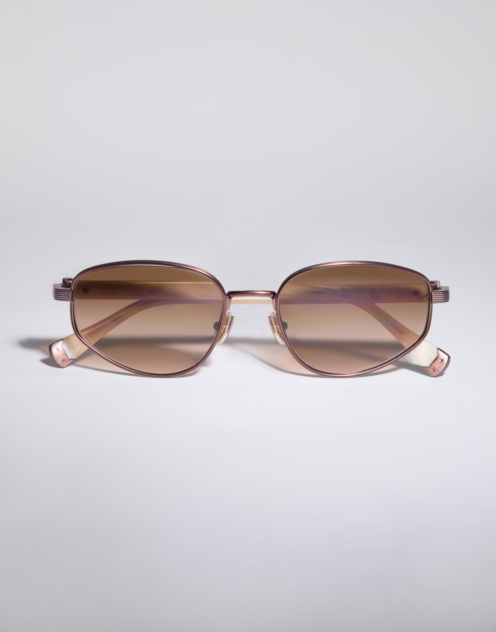 Occhiale da sole geometrico in titanio Bronze / Panama Occhiali - Brunello Cucinelli