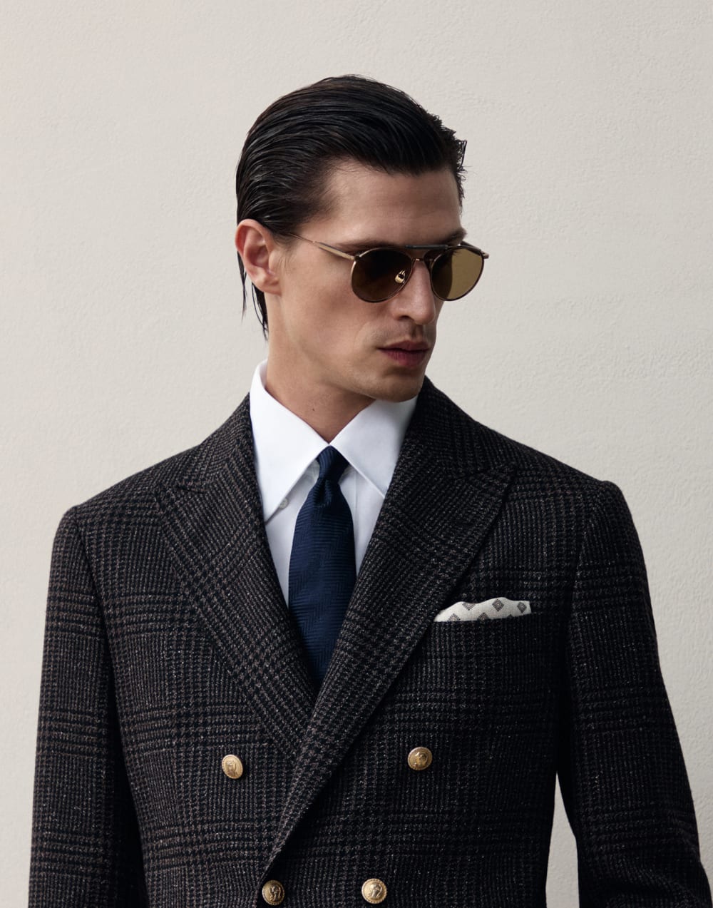 圆形镜框钛材太阳眼镜 玫瑰金色 眼镜 - Brunello Cucinelli