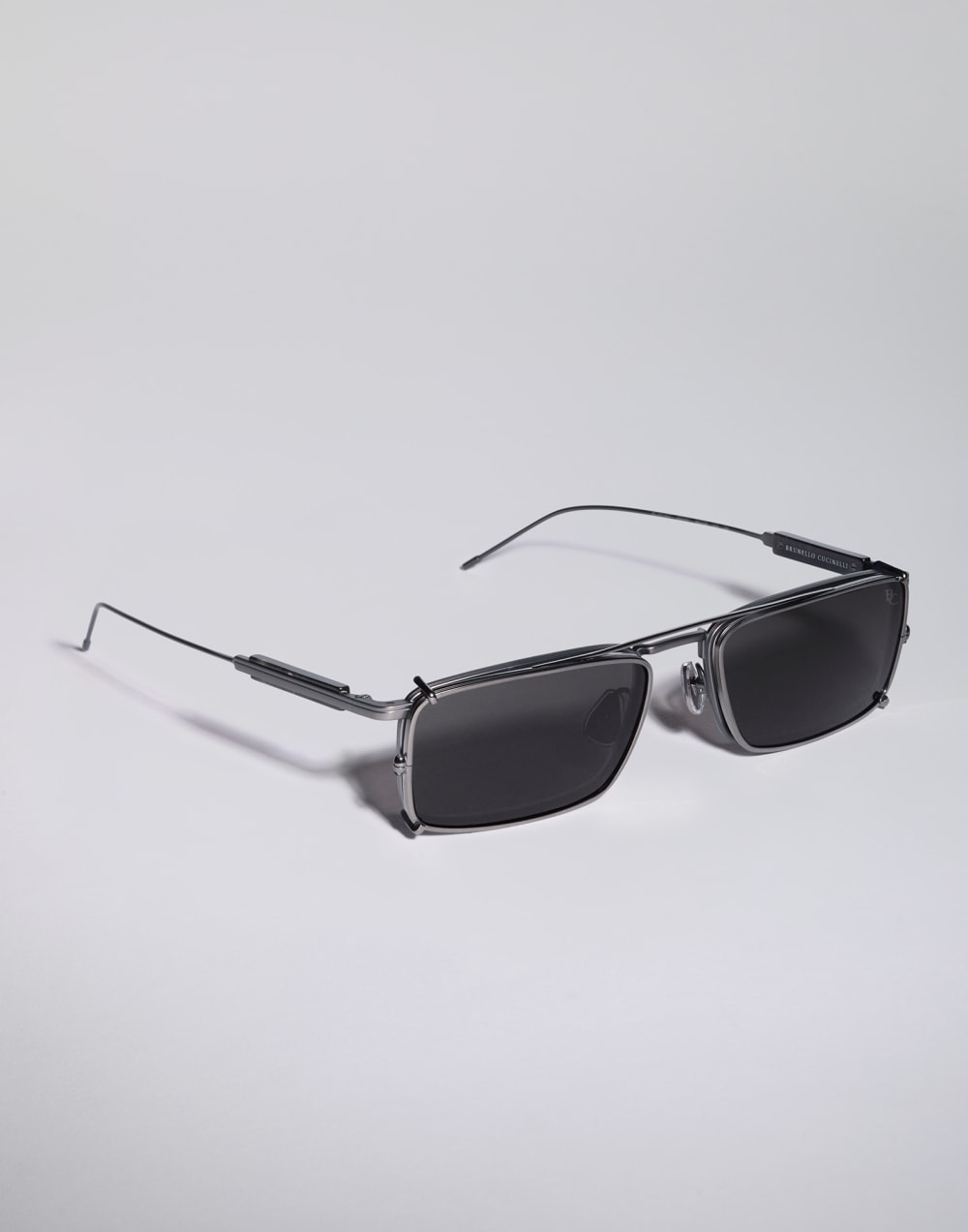 Occhiale in titanio e corno con clip-on Grigio Opaco Occhiali - Brunello Cucinelli