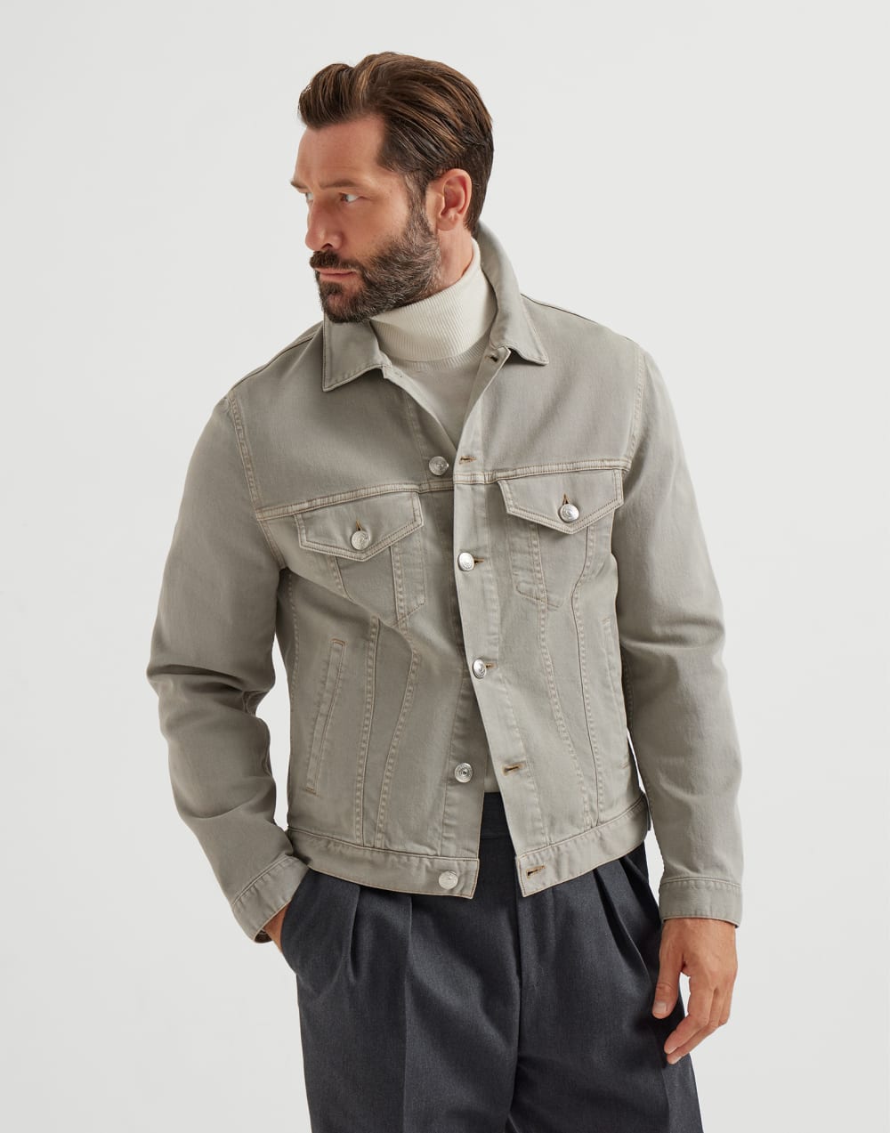 Denim four-pocket jacket Khaki Man - Brunello Cucinelli